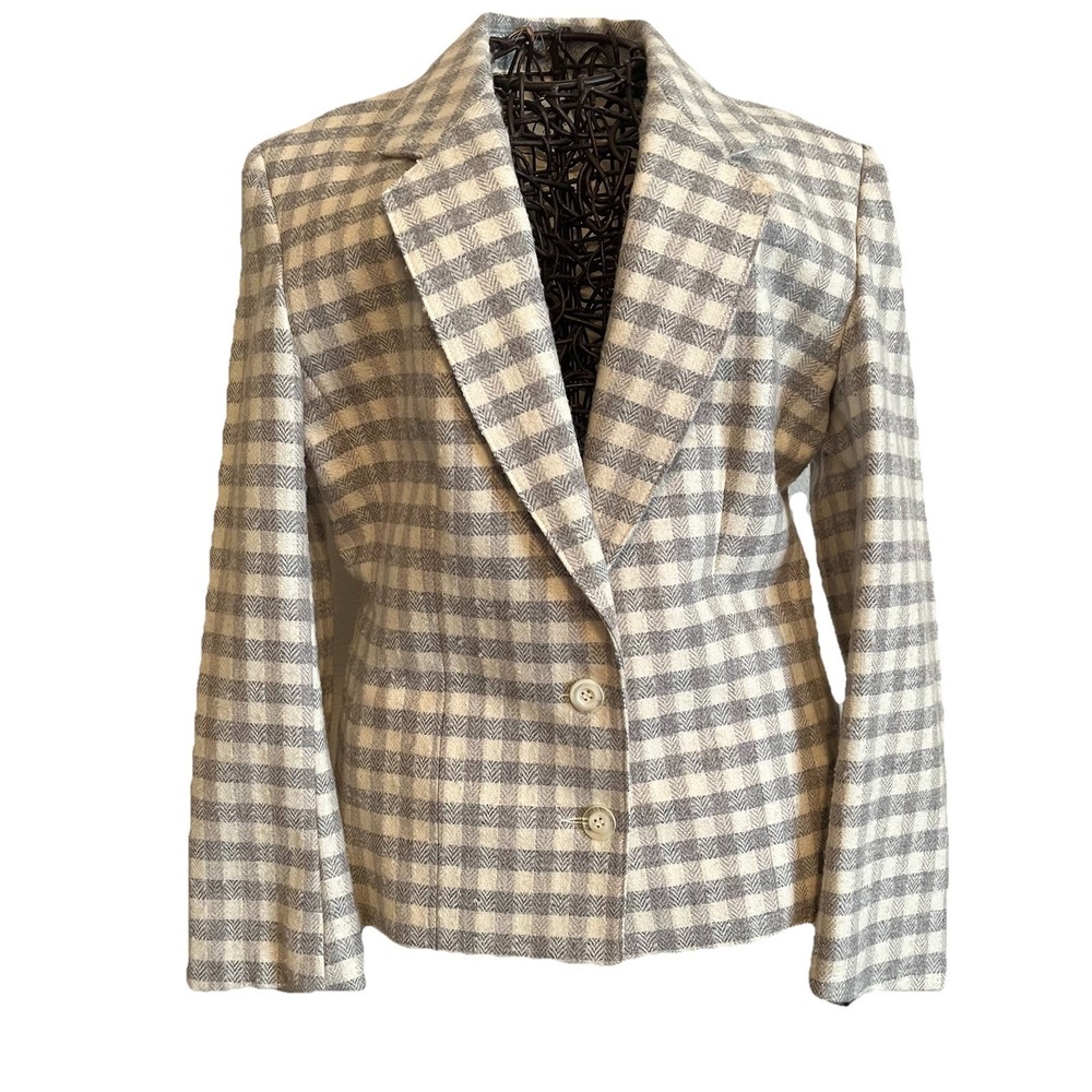 VTG Wool Blend Plaid Herringbone Blazer Women's 10 (S) Preppy Academia Heritage